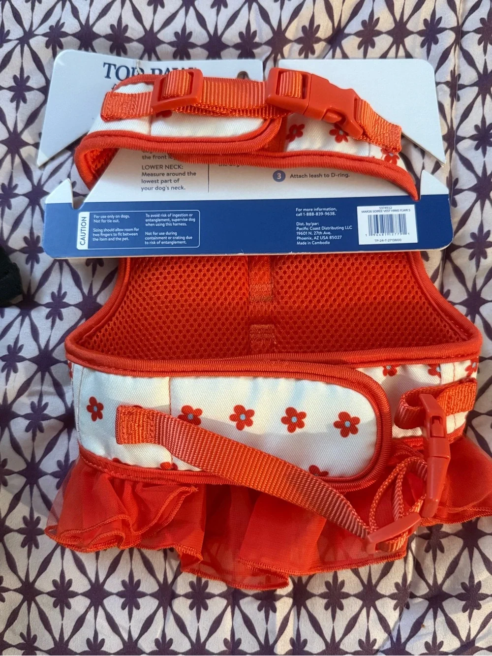 Top Paw Floral Comfort Vest Dog Harness Size Small – Red & White NWT